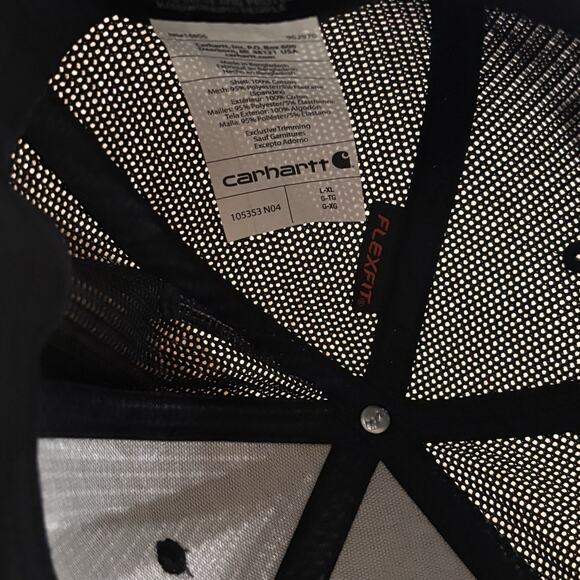 Carhartt Men's L/XL Rugged Flex Fitted Canvas Black Mesh Back Logo Cap Hat NWOT - Picture 4 of 4